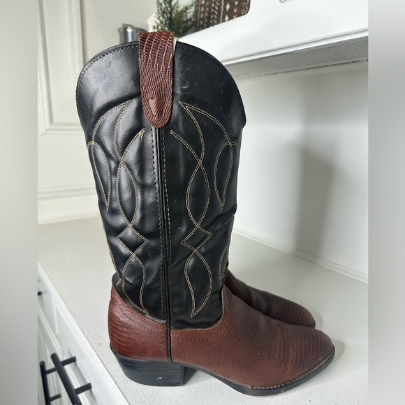 Bronco Western Cowboy Boots Women’s 9.5 Men’s 8 Brown Leather Made in USA - Picture 4 of 9